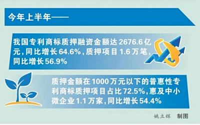 上半年普惠性专利商标质押惠及中小微企业1.1万家（知识产权报）